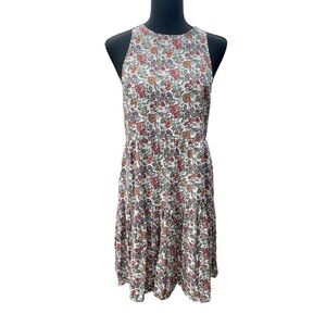 New Natural Life Sz Small High Neck Tiered Mini Dress Floral Print Tie Back
